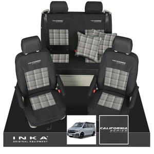 VW California T6.1, T6, T5.1, T5 Ocean, Coast, Beach, SE, Surf INKA Tailored Seat Covers Second Skin With GTi Tartan Centres & Embroidery