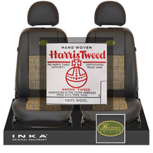 Load image into Gallery viewer, Land Rover Defender L316 INKA Front Pair Tailored Leatherette Seat Covers Ebony Black &amp; Harris Tweed MY07-16 With Embroidery
