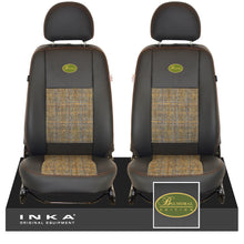 Load image into Gallery viewer, Land Rover Defender L316 INKA Harris Tweed Front 1+1 Tailored Seat Covers Black
