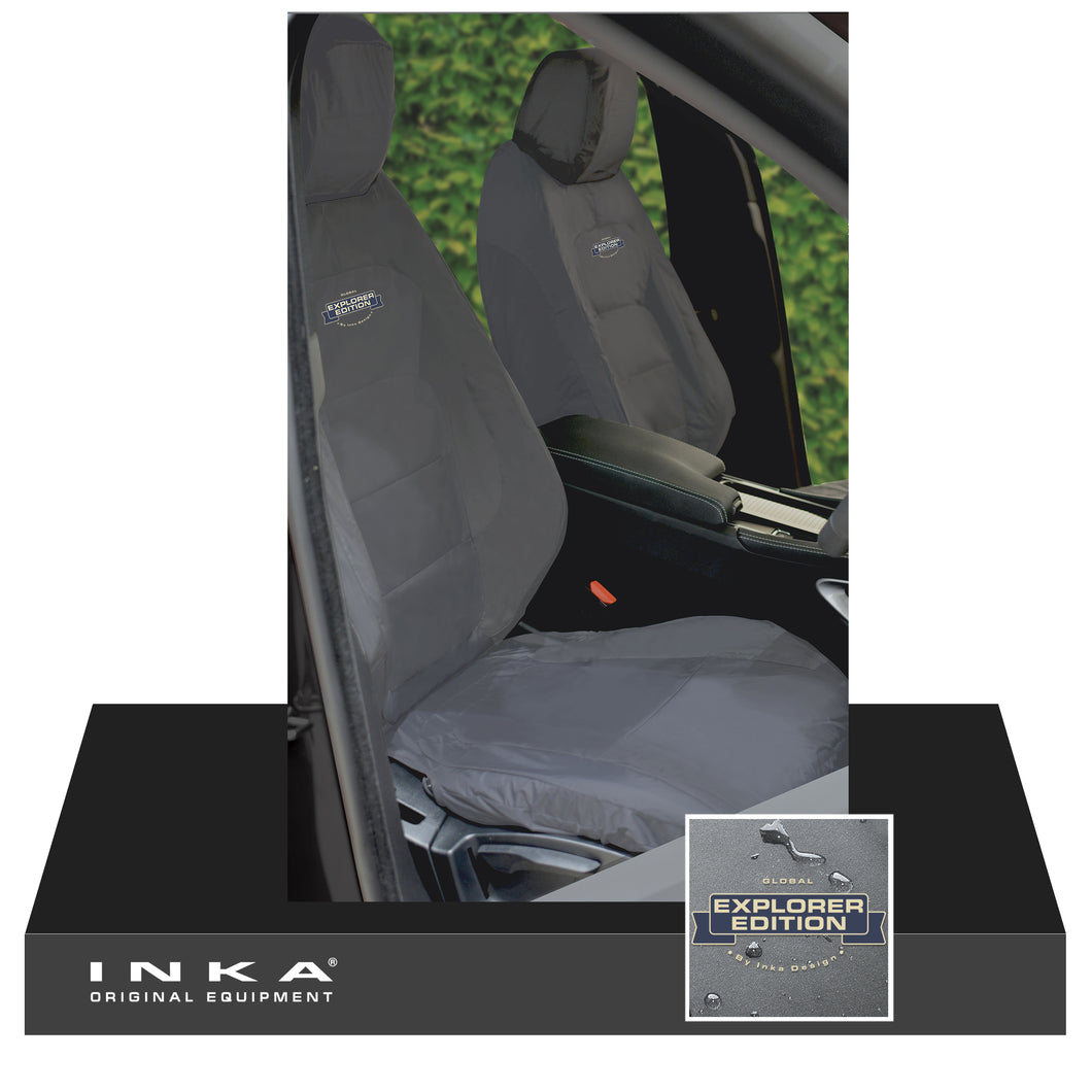 Jaguar F Pace X761 Front Pair Tailored Waterproof Seat Covers Grey MY16-20 With Logos - will not fit face lift version MY21 onwards.