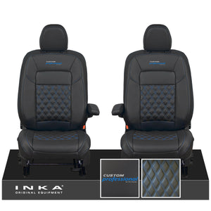 All New Ford Transit Custom Front 1+1 CUSTOM PROFESSIONAL INKA Bentley Leatherette Tailored Seat Covers Black MY-2024 (Choice of 7 Colours)