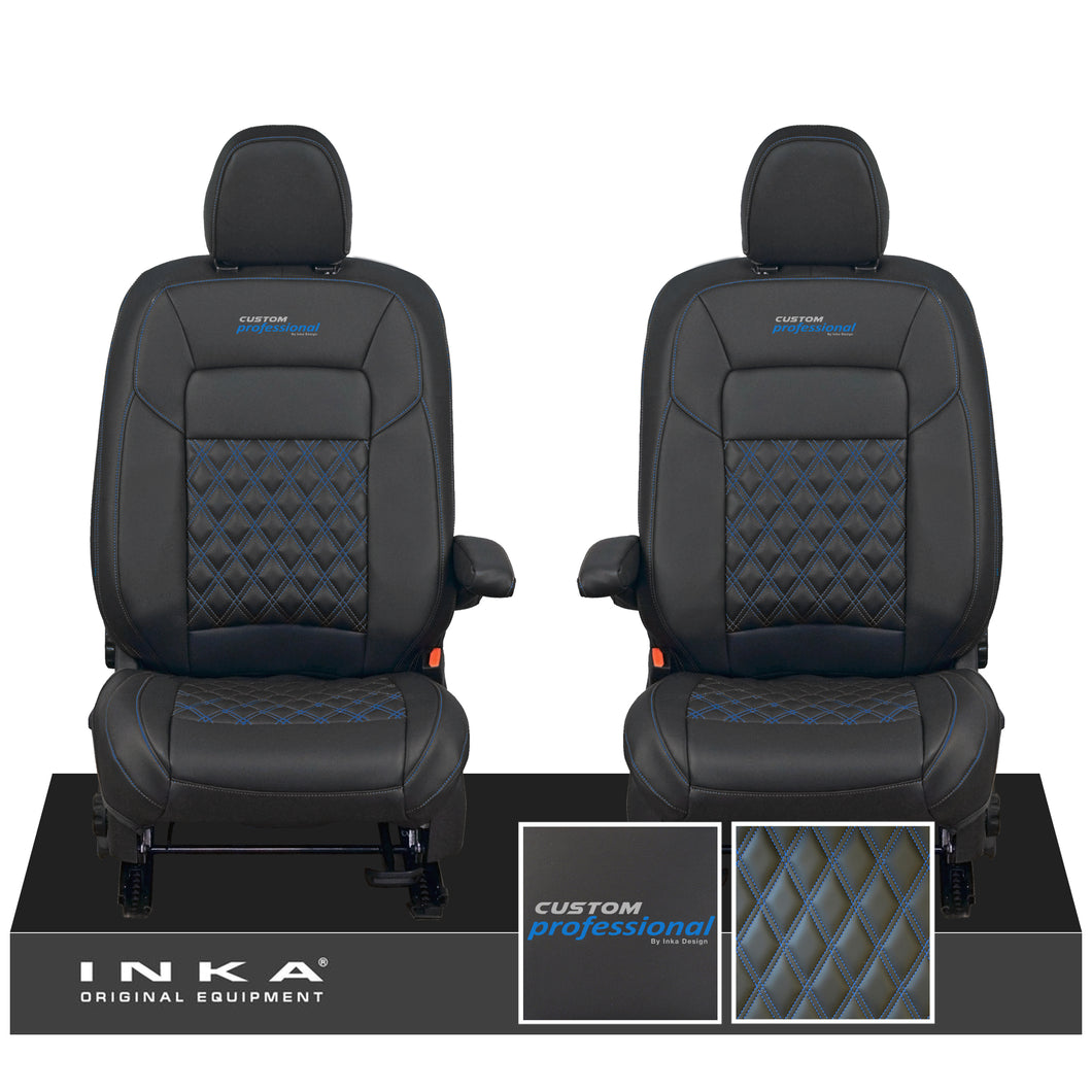 All New Ford Transit Custom Front 1+1 CUSTOM PROFESSIONAL INKA Bentley Leatherette Tailored Seat Covers Black MY-2024 (Choice of 7 Colours)