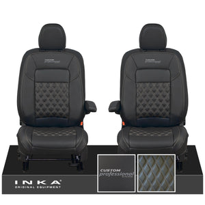 All New Ford Transit Custom Front 1+1 CUSTOM PROFESSIONAL INKA Bentley Leatherette Tailored Seat Covers Black MY-2024 (Choice of 7 Colours)