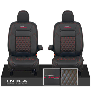 All New Ford Transit Custom Front 1+1 CUSTOM PROFESSIONAL INKA Bentley Leatherette Tailored Seat Covers Black MY-2024 (Choice of 7 Colours)
