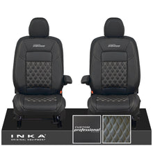Load image into Gallery viewer, All New Ford Transit Custom Front 1+1 CUSTOM PROFESSIONAL INKA Bentley Leatherette Tailored Seat Covers Black MY-2024 (Choice of 7 Colours)
