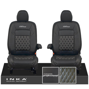 All New Ford Transit Custom Front 1+1 CUSTOM PROFESSIONAL INKA Bentley Leatherette Tailored Seat Covers Black MY-2024 (Choice of 7 Colours)