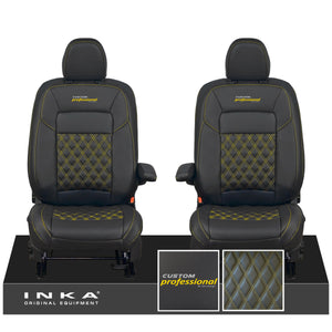 All New Ford Transit Custom Front 1+1 CUSTOM PROFESSIONAL INKA Bentley Leatherette Tailored Seat Covers Black MY-2024 (Choice of 7 Colours)