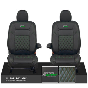 All New Ford Transit Custom Front 1+1 CUSTOM SPORT INKA Bentley Leatherette Tailored Seat Covers Black MY-2024 (Choice of 7 Colours)