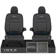 All New Ford Transit Custom Front 1+1 CUSTOM SPORT INKA Bentley Leatherette Tailored Seat Covers Black MY-2024 (Choice of 7 Colours)