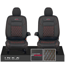 Load image into Gallery viewer, All New Ford Transit Custom Front 1+1 CUSTOM SPORT INKA Bentley Leatherette Tailored Seat Covers Black MY-2024 (Choice of 7 Colours)

