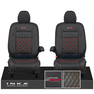 All New Ford Transit Custom Front 1+1 CUSTOM SPORT INKA Bentley Leatherette Tailored Seat Covers Black MY-2024 (Choice of 7 Colours)