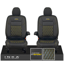 Load image into Gallery viewer, All New Ford Transit Custom Front 1+1 CUSTOM SPORT INKA Bentley Leatherette Tailored Seat Covers Black MY-2024 (Choice of 7 Colours)
