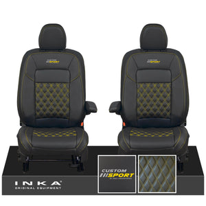 All New Ford Transit Custom Front 1+1 CUSTOM SPORT INKA Bentley Leatherette Tailored Seat Covers Black MY-2024 (Choice of 7 Colours)