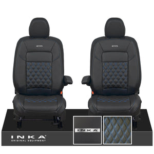 All New Ford Transit Custom Front 1+1 Steel Badge INKA Bentley Leatherette Tailored Seat Covers Black MY-2024 (Choice of 7 Colours)