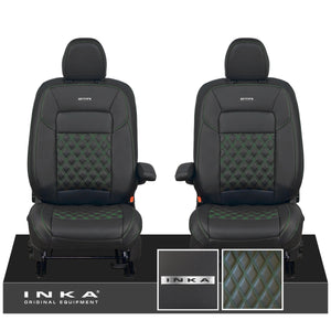 All New Ford Transit Custom Front 1+1 Steel Badge INKA Bentley Leatherette Tailored Seat Covers Black MY-2024 (Choice of 7 Colours)