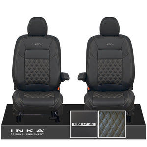 All New Ford Transit Custom Front 1+1 Steel Badge INKA Bentley Leatherette Tailored Seat Covers Black MY-2024 (Choice of 7 Colours)