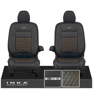 All New Ford Transit Custom Front 1+1 Steel Badge INKA Bentley Leatherette Tailored Seat Covers Black MY-2024 (Choice of 7 Colours)