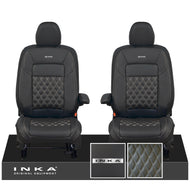 All New Ford Transit Custom Front 1+1 Steel Badge INKA Bentley Leatherette Tailored Seat Covers Black MY-2024 (Choice of 7 Colours)