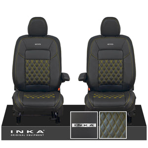 All New Ford Transit Custom Front 1+1 Steel Badge INKA Bentley Leatherette Tailored Seat Covers Black MY-2024 (Choice of 7 Colours)