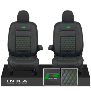 All New Ford Transit Custom Front 1+1 R-SPORT INKA Bentley Leatherette Tailored Seat Covers Black MY-2024 (Choice of 7 Colours)