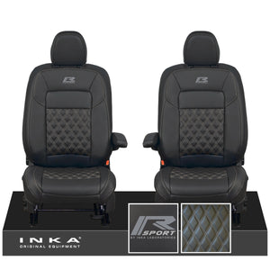 All New Ford Transit Custom Front 1+1 R-SPORT INKA Bentley Leatherette Tailored Seat Covers Black MY-2024 (Choice of 7 Colours)