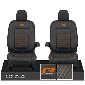 All New Ford Transit Custom Front 1+1 R-SPORT INKA Bentley Leatherette Tailored Seat Covers Black MY-2024 (Choice of 7 Colours)