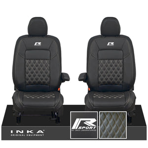 All New Ford Transit Custom Front 1+1 R-SPORT INKA Bentley Leatherette Tailored Seat Covers Black MY-2024 (Choice of 7 Colours)