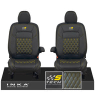 All New Ford Transit Custom Front 1+1 S-TECH INKA Bentley Leatherette Tailored Seat Covers Black MY-2024 (Choice of 7 Colours)
