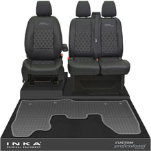 Load image into Gallery viewer, Ford Transit Custom MK1 Front 1+2 Bentley Diamond Quilt Leatherette Tailored Seat Covers &amp; Tailored Rubber Mat Black MY-12-23 (Choice of 7 Colours) - Custom Professional Embroidery
