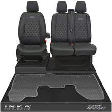 Load image into Gallery viewer, Ford Transit Custom MK1 Front 1+2 Bentley Diamond Quilt Leatherette Tailored Seat Covers &amp; Tailored Rubber Mat Black MY-12-23 (Choice of 7 Colours) - Custom Sport Embroidery
