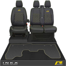 Load image into Gallery viewer, Ford Transit Custom MK1 Front 1+2 Bentley Diamond Quilt Leatherette Tailored Seat Covers &amp; Tailored Rubber Mat Black MY-12-23 (Choice of 7 Colours) - R-SPORT Embroidery
