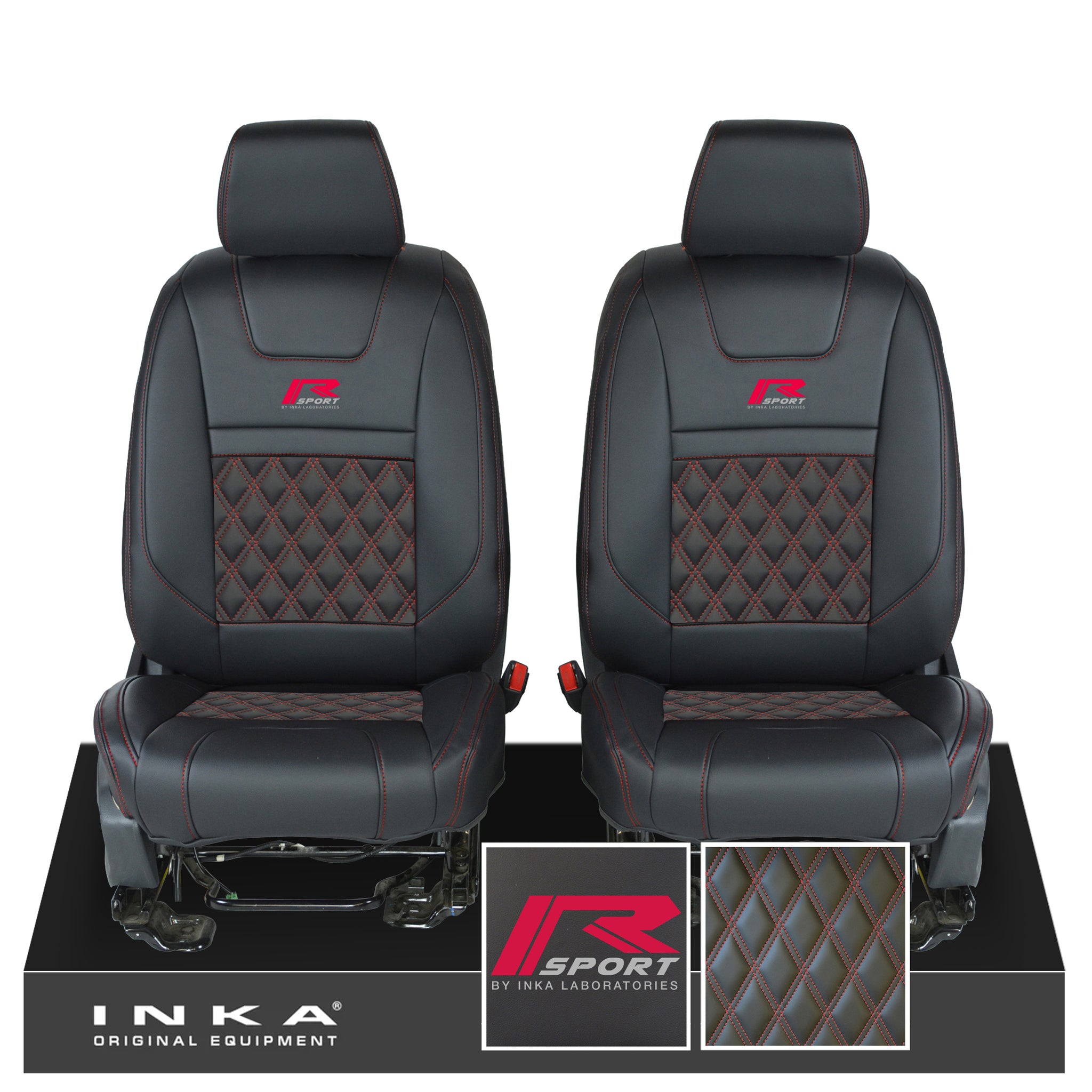 2-Piece Ford Ranger Embroidery Seat Belt Cover Pads – Red On Black – Breathable Polyester