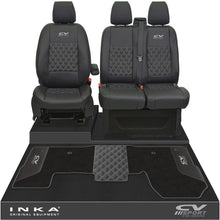 Load image into Gallery viewer, Ford Transit MK8/MK9 Front 1+2 Bentley Diamond Quilt Tailored Seat Covers &amp; Matching Tailored Floor Mat Black MY2014 Onwards
