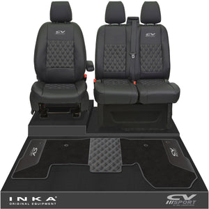 Ford Transit MK8/MK9 Front 1+2 Bentley Diamond Quilt Tailored Seat Covers & Matching Tailored Floor Mat Black MY2014 Onwards