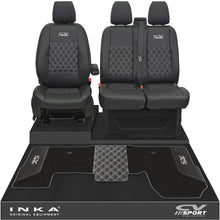 Load image into Gallery viewer, Ford Transit MK8/MK9 Front 1+2 Bentley Diamond Quilt Tailored Seat Covers &amp; Matching Tailored Floor Mat Black MY2014 Onwards
