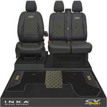 Load image into Gallery viewer, Ford Transit MK8/MK9 Front 1+2 Bentley Diamond Quilt Tailored Seat Covers &amp; Matching Tailored Floor Mat Black MY2014 Onwards
