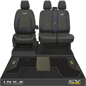 Ford Transit MK8/MK9 Front 1+2 Bentley Diamond Quilt Tailored Seat Covers & Matching Tailored Floor Mat Black MY2014 Onwards