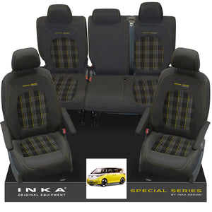 VW ID Buzz Life Style GTX Front & Rear Full Set Tailored Seat Covers, Second Skin Tartan With Special Series Embroidery MY22 onwards