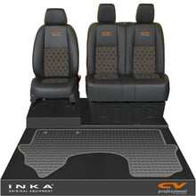 Load image into Gallery viewer, Mercedes Benz Sprinter Front 1+2 Bentley Diamond Quilt Leatherette Tailored Seat Covers &amp; Tailored Rubber Mat Black MY18 To Present Fits All Derivatives (Choice of 7 Colours)
