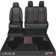 Mercedes Benz Sprinter Front 1+2 Bentley Leatherette Tailored Seat Covers & Matching Tailored Floor Mat Black MY-2018> (7 Colours) - CV Sport Embroidery