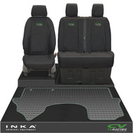 New Mercedes Benz Sprinter INKA Front 1+2 Tailored Waterproof Seat Covers & Tailored Rubber Mat Black MY18 To Present - CV Racing Embroidery