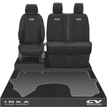 Load image into Gallery viewer, New Mercedes Benz Sprinter INKA Front 1+2 Tailored Waterproof Seat Covers &amp; Tailored Rubber Mat Black MY18 To Present
