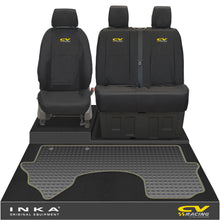 Load image into Gallery viewer, New Mercedes Benz Sprinter INKA Front 1+2 Tailored Waterproof Seat Covers &amp; Tailored Rubber Mat Black MY18 To Present
