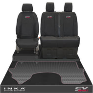 New Mercedes Benz Sprinter INKA Front 1+2 Tailored Waterproof Seat Covers & Tailored Rubber Mat Black MY18 To Present - CV Sport Embroidery