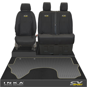 New Mercedes Benz Sprinter INKA Front 1+2 Tailored Waterproof Seat Covers & Tailored Rubber Mat Black MY18 To Present