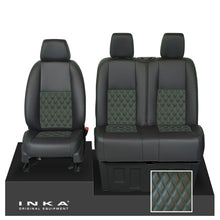 Load image into Gallery viewer, Mercedes Benz Sprinter INKA Front Set Tailored Leatherette Seat Covers Black Bentley Diamond Quilt (7 Colours) with embroidery MY18 to Present Fits All Derivatives
