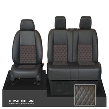 Load image into Gallery viewer, Mercedes Benz Sprinter INKA Front Set Tailored Leatherette Seat Covers Black Bentley Diamond Quilt (7 Colours) with embroidery MY18 to Present Fits All Derivatives
