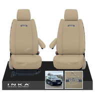 Range Rover Sport L320 MK1 Front Seats With DVD Headrests Inka Fully Tailored Waterproof Seat Covers MY 2005-2013 Almond With Global Explorer Edition Embroidery