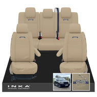 Range Rover SPORT L320 MK1 Front & Rear Set with Center Armrest Tailored Waterproof Seat Covers Almond MY05-13 With Global Explorer Edition Embroidery