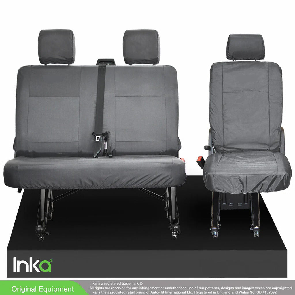 VW T6 Kombi 2nd Row Tip Seat Nearside & 2nd Row Double Bench Split INKA Tailored Waterproof Seat Cover GREY MY-2016+
